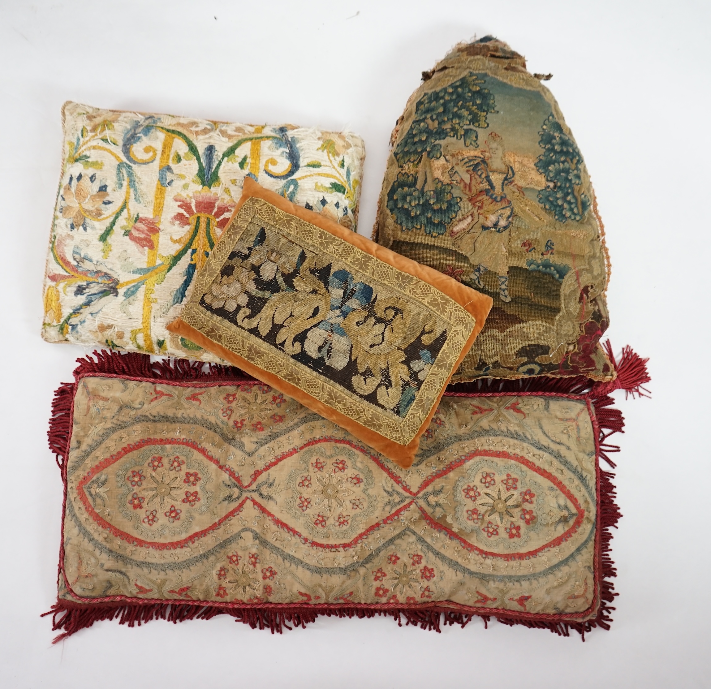 Four various fragments from the 18th and 19th century made into cushions